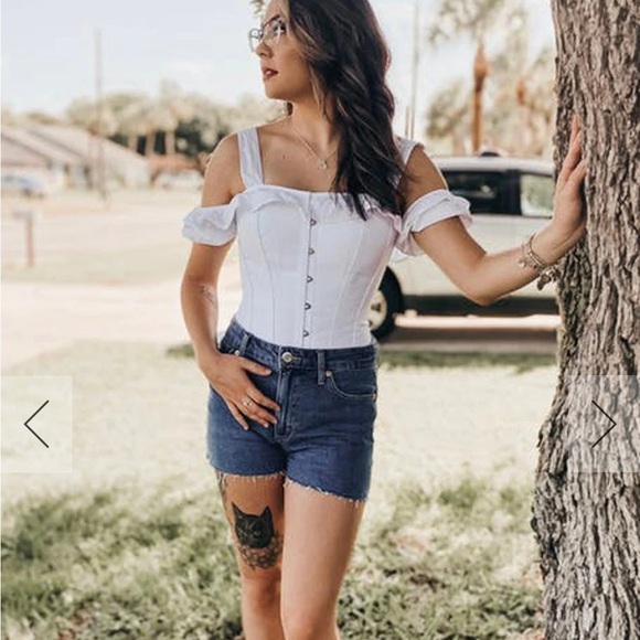 Corset story WHITE COTTON OVERBUST WITH SLEEVES AND SHOULDER STRAPS - Picture 12 of 12